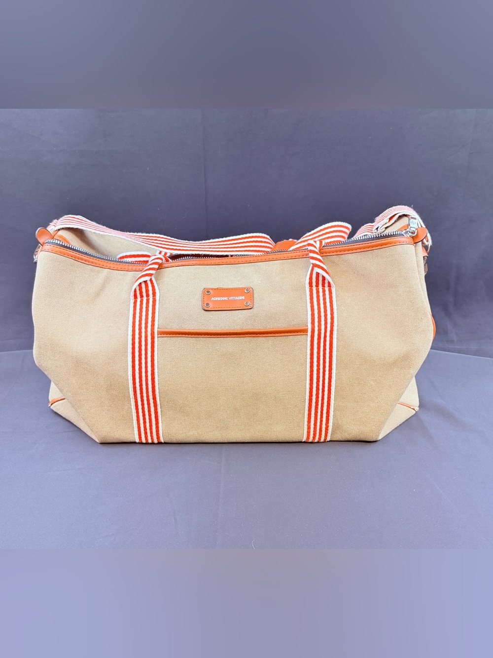 Adrienne Vittadini Canvas Tan Weekender Bag